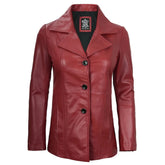 Women's Red Real Leather Blazer Jacket