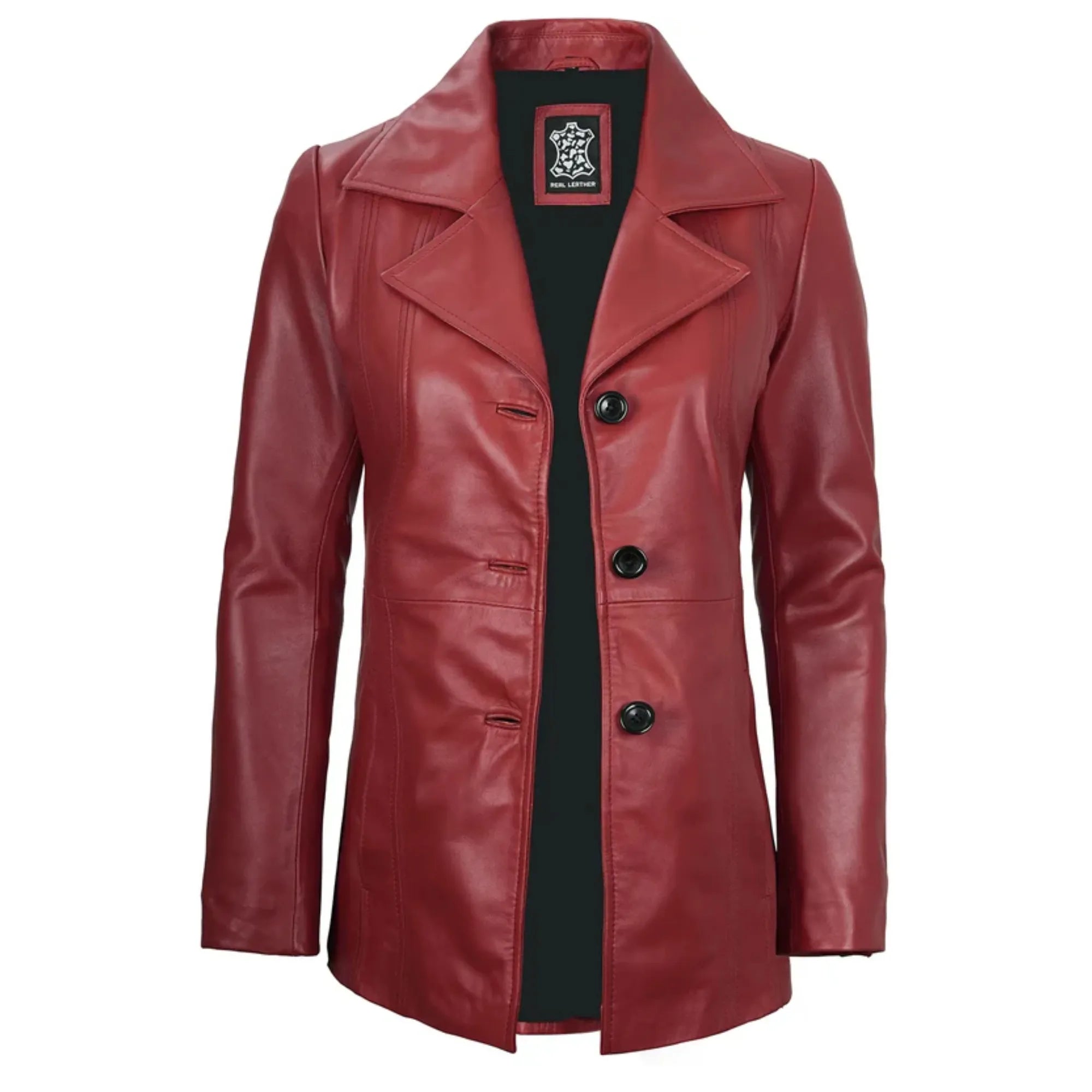 Women's Red Real Leather Blazer Jacket