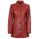 Women's Red Real Leather Car Coat