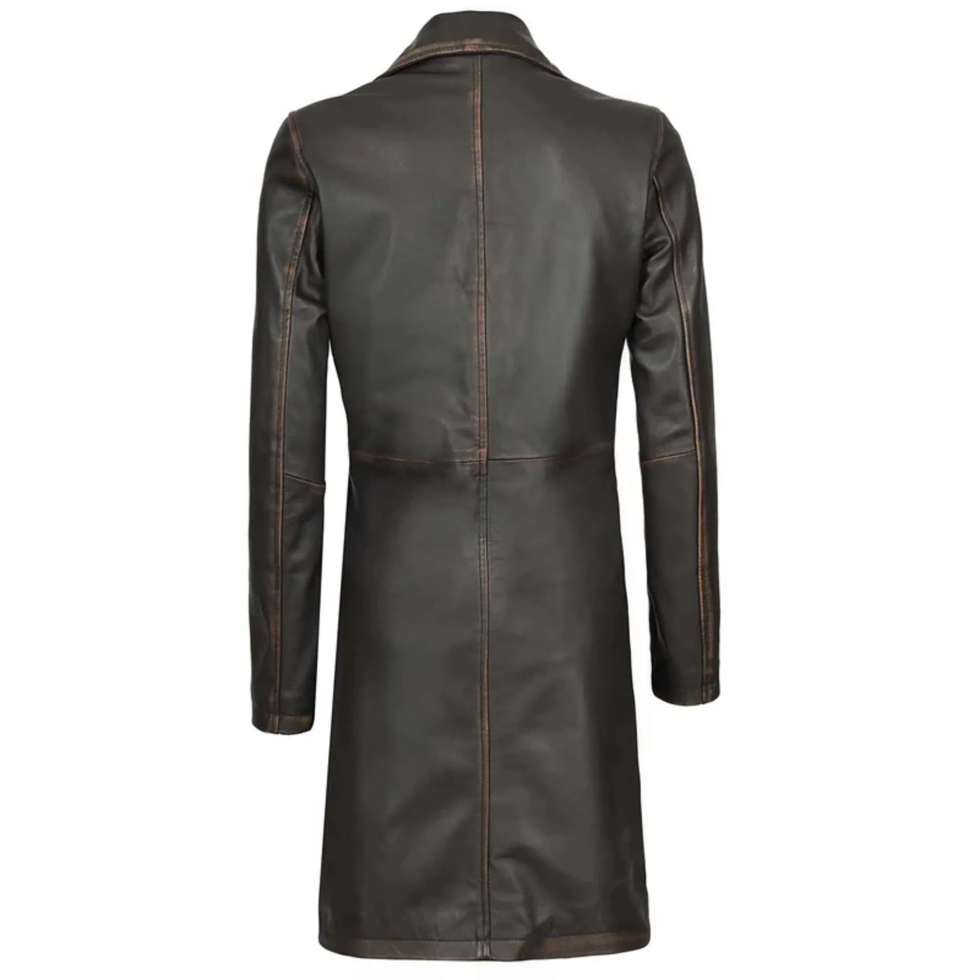 Women's Rub Off Dark Brown Leather Long 3/4 Coat