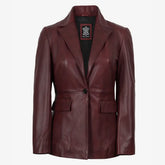 Women’s Single-Button Burgundy Waxed Lambskin Leather Blazer