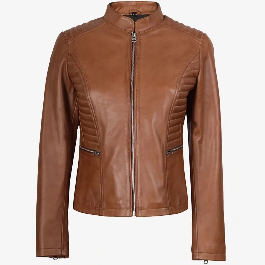 Women's Slim Fit Tan Real Lambskin Leather Jacket
