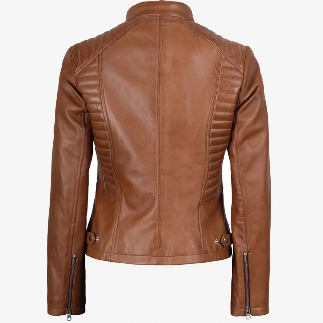 Women's Slim Fit Tan Real Lambskin Leather Jacket