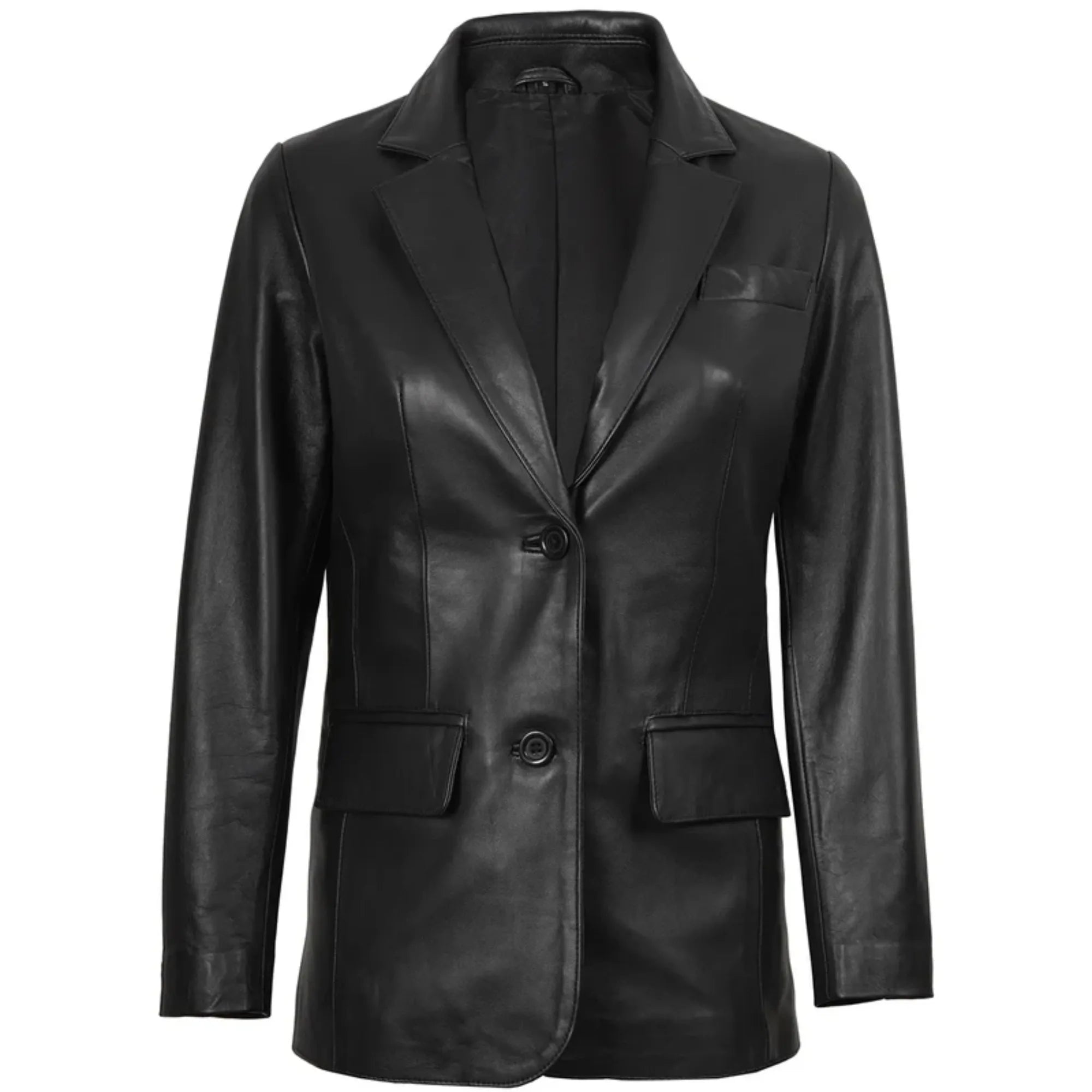 Women’s Two Button Black Leather Blazer