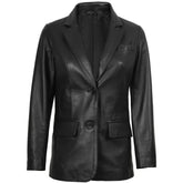 Women’s Two Button Black Leather Blazer