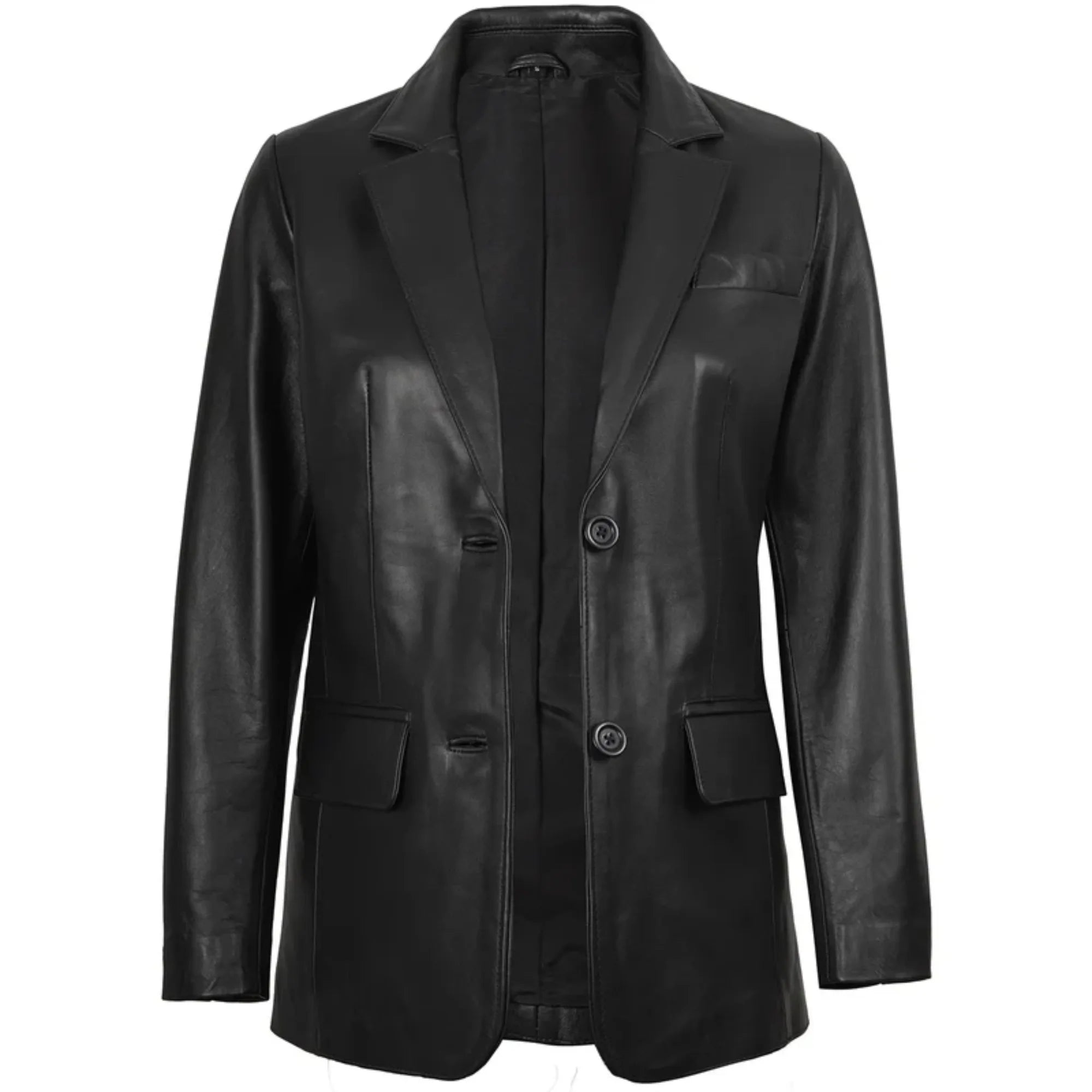 Women’s Two Button Black Leather Blazer