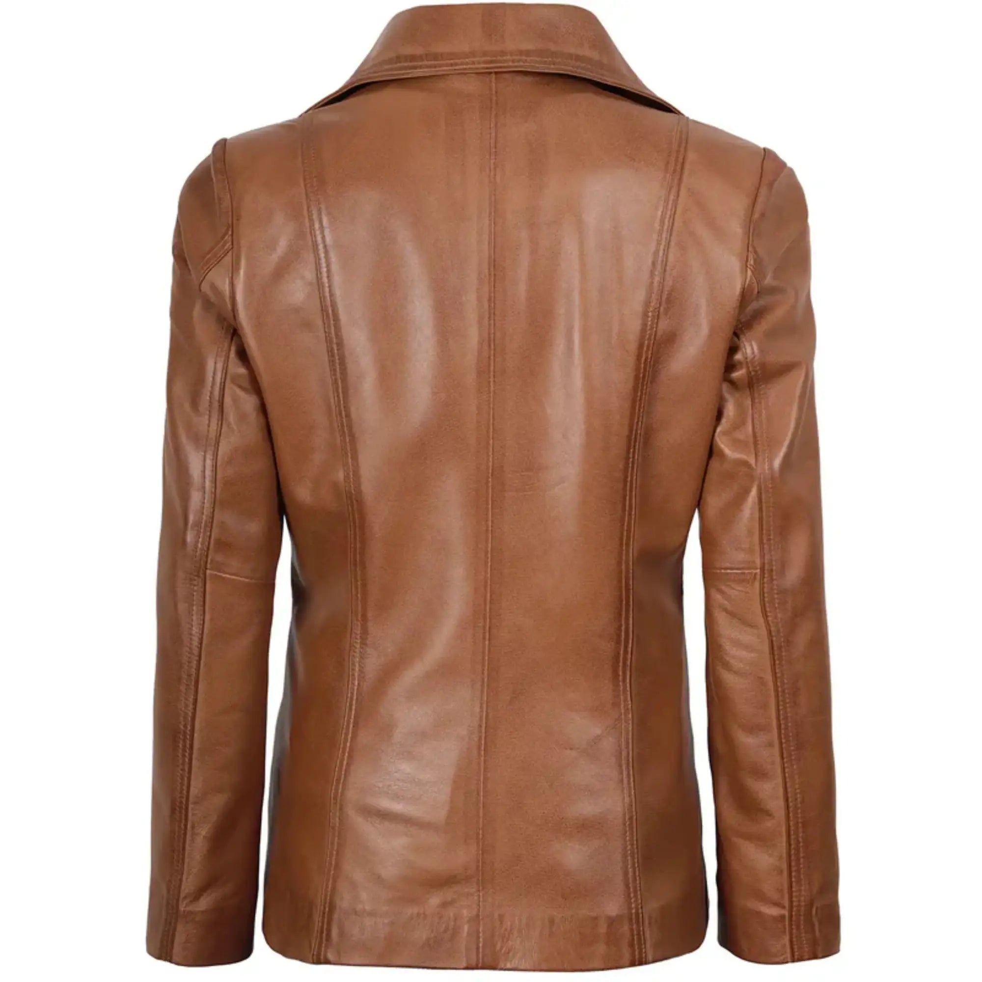 Women's Two Button Tan Brown Leather Blazer