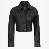 Women's Vintage Brown Cropped Lambskin Leather Jacket