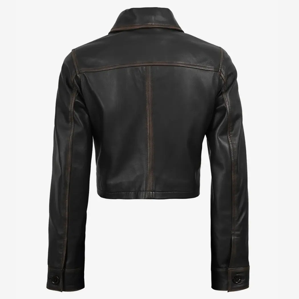 Women's Vintage Brown Cropped Lambskin Leather Jacket
