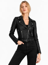 Women's Asymmetrical Black Leather Belted Biker Style Jacket