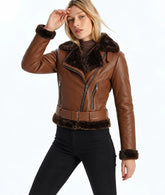 Women's Biker Brown Shearling Leather Jacket