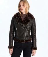 Women's Biker Style Black Shearling Leather Jacket