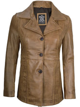 Women's Camel Brown Long Leather Blazer