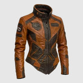 Women's Dark Brown Leather Jacket With Brown Stripe Detailing