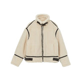 Beige jacket with black accents on a white background