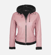 Women's Pink Hooded Shearling Jacket