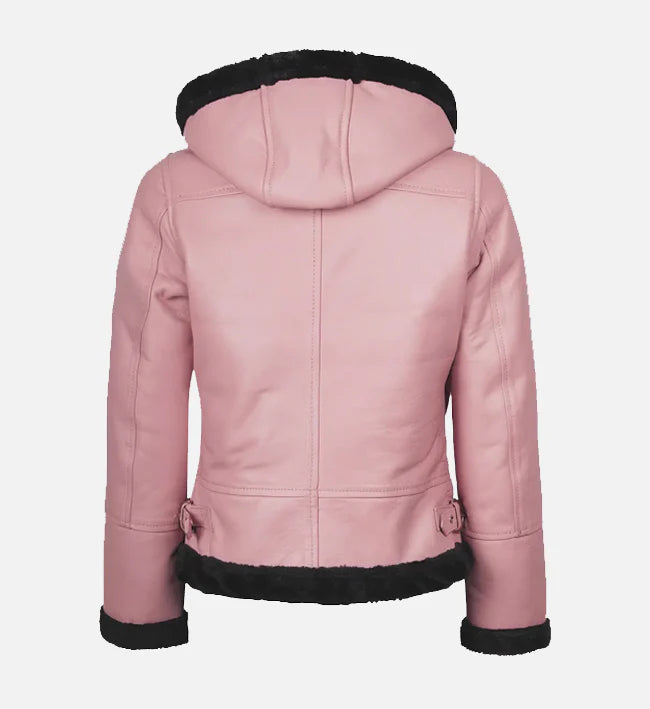 Women's Pink Hooded Shearling Jacket