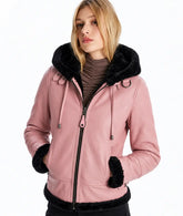 Women's Pink Hooded Shearling Jacket