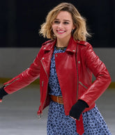 Women's Red Asymmetric Zipper Biker Jacket
