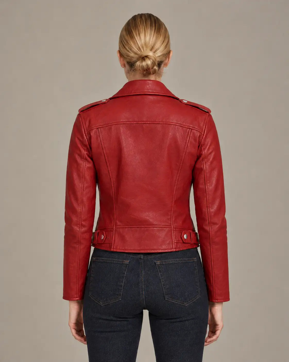 Women's Red Asymmetric Zipper Biker Jacket