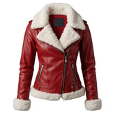 Women's Red Christmas Style Shearling Leather Jacket