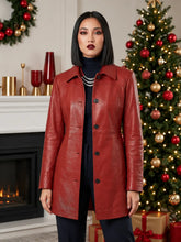 Women's Red Real Leather Car Coat
