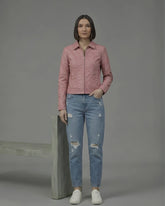 Women's Rose Pink Sheepskin Leather Cropped Fitted Jacket