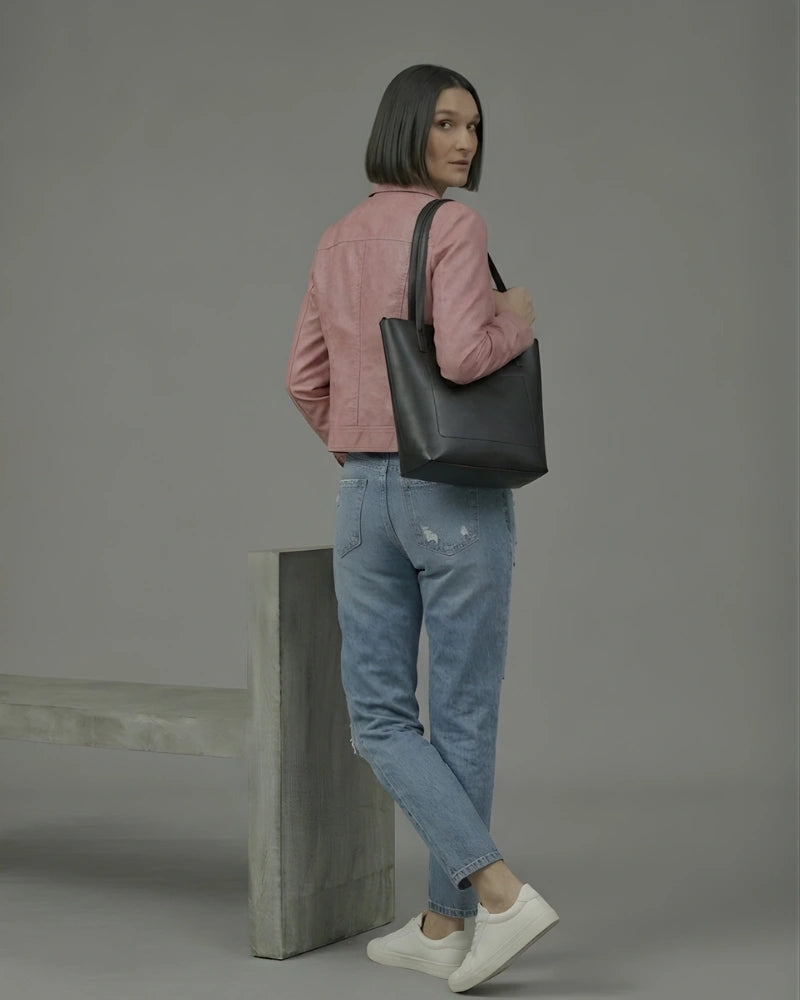 Women's Rose Pink Sheepskin Leather Cropped Fitted Jacket