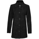 Womens Black Suede Button Down Coat