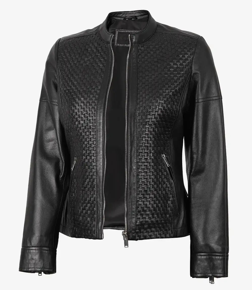 Women's Black Maude Textured Lambskin Leather Jacket