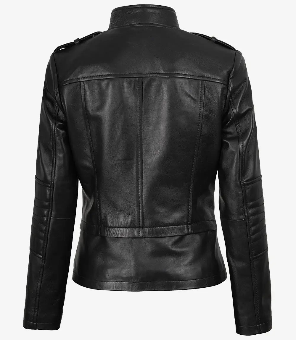 Women's Black Lambskin Leather Biker Style Jacket