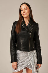 Zorina - Women's Black Real Leather Biker Jacket