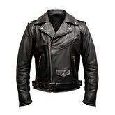Men Black Motorcycle Leather Biker Jacket
