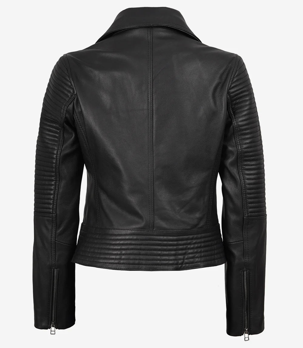 Women's Biker Style Real Black Lambskin Leather Jacket