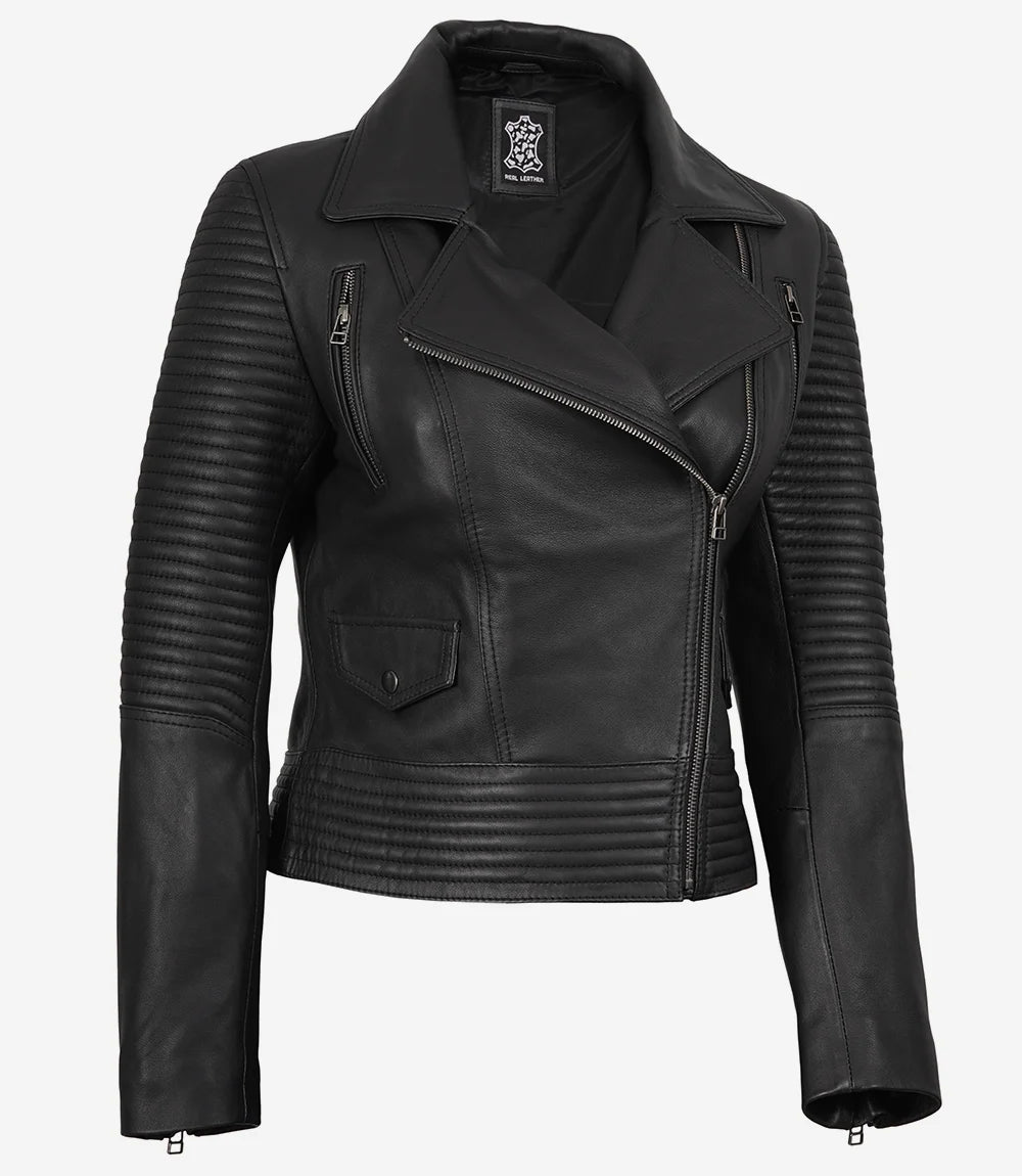 Women's Biker Style Real Black Lambskin Leather Jacket
