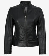Women's Slim Fit Black Biker Style Sheepskin Leather Jacket