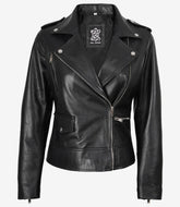 Women's Black Asymmetrical Biker Style Leather Jacket