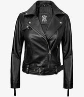 Women's Asymmetrical Biker Style Black Leather Jacket