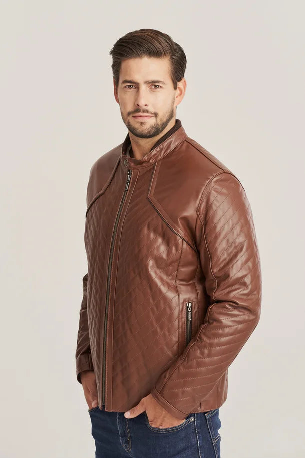 Aldric - Men's Dark Brown Sheepskin Leather Quilted Jacket