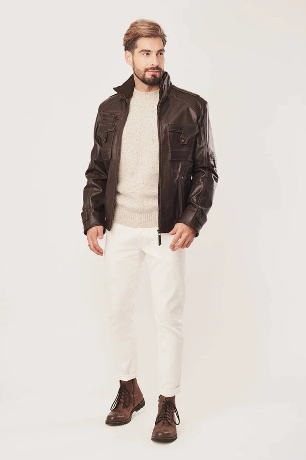 Alric - Men's Brown Bomber Leather Jacket