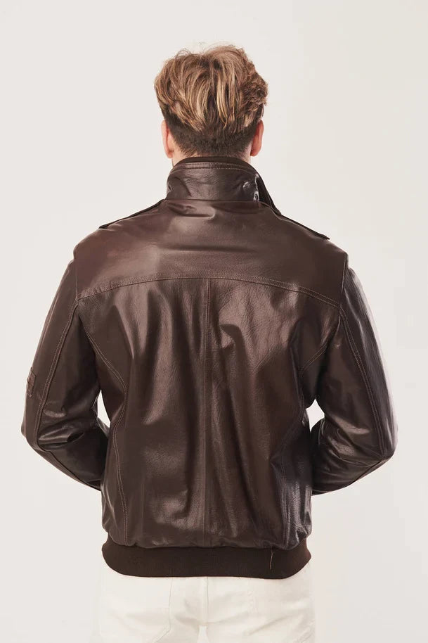 Alric - Men's Brown Bomber Leather Jacket