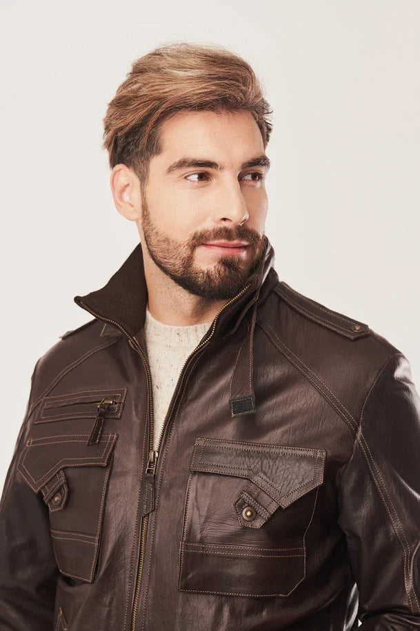 Alric - Men's Brown Bomber Leather Jacket