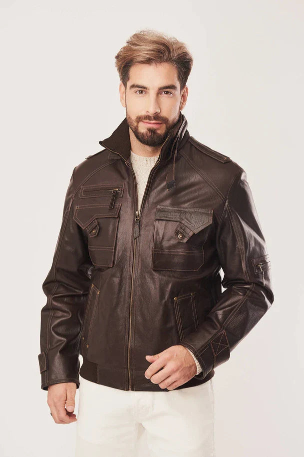 Alric - Men's Brown Bomber Leather Jacket