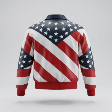 American Flag Color Shirt Style Leather Jacket For Men