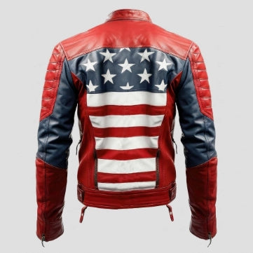 American Flag Style Sheepskin Leather Jacket For Men