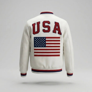 American Flag Wool Varsity Jacket For Men