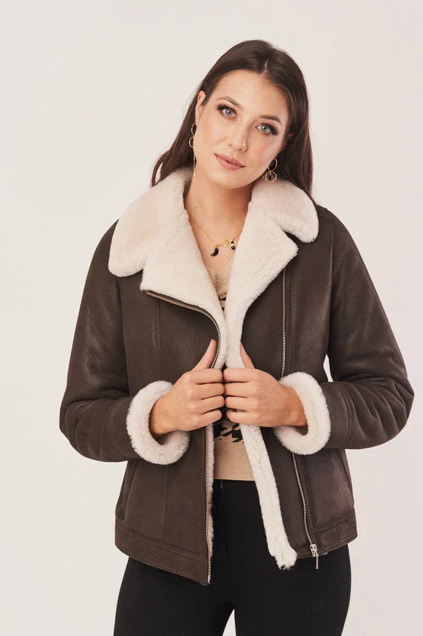 Women's Sheepskin Brown Leather Shearling Jacket