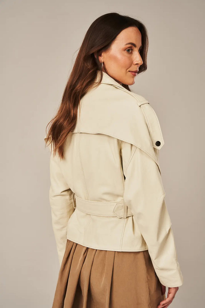 Women's Beige Leather Biker Jacket – Unwind Leather
