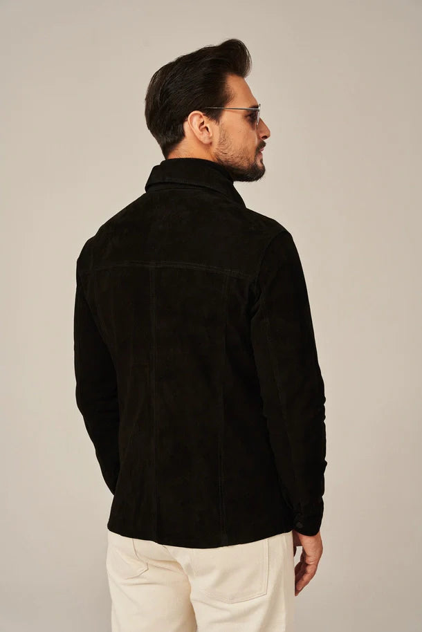 Averon -  Men's Black Suede Leather Shirt Jacket