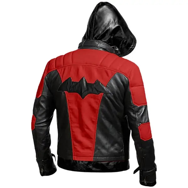 Unwind Leather Batman Arkham Knight Leather Hood Jacket, on a white background.